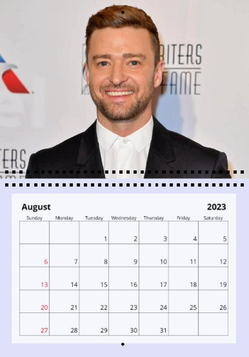 Justin Timberlake 2023 Wall Calendar Etsy