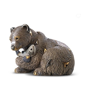 Handmade Sculpted Ceramic Grizzly Bear Figurine - De Rosa Collections - Medium Wildlife