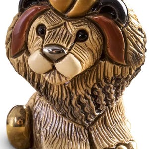 Mini Ceramic Lion Figurine: Collectible Lion Sculpture with 18k Gold Accents