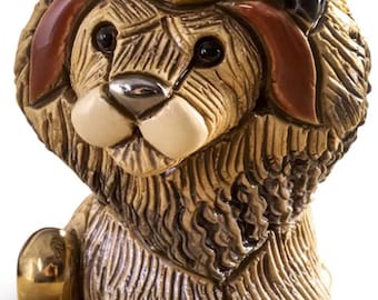 Mini Ceramic Lion Figurine: Collectible Lion Sculpture with 18k Gold Accents