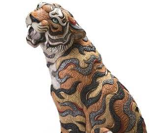 Handmade Ceramic Tiger Sculpture - De Rosa Collections - Gallery Sized