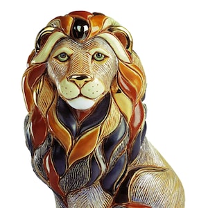 Handmade Sculpted Ceramic Sitting Lion Figurine - De Rosa Collections - Medium Wildlife