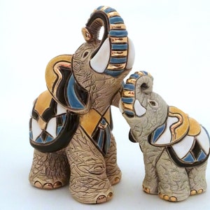 Handmade Sculpted Ceramic Asian Elephant Family Figurines - De Rosa Collections - The Minis