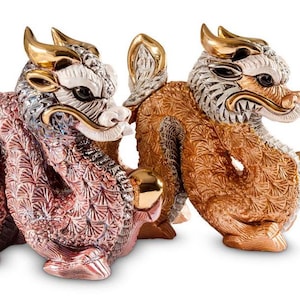 Handmade Sculpted Ceramic Chinese Dragon Figurine - Art Decor Gifts - De Rosa Collections - The Families Collection