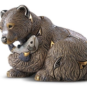 Handmade Sculpted Ceramic Grizzly Bear Figurine - De Rosa Collections - Medium Wildlife
