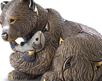 Handmade Sculpted Ceramic Grizzly Bear Figurine - De Rosa Collections - Medium Wildlife