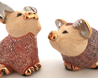 Handmade Sculpted Ceramic Pig Famly Figurines  - The De Rosa Collections - The Families