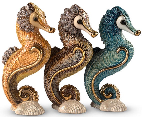 Handmade Sculpted Ceramic Seahorse Figurine