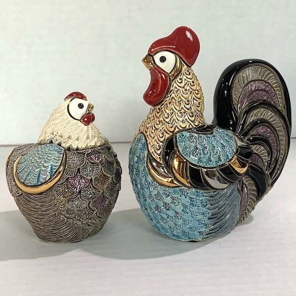 Ceramic Rooster,Ceramic Hen,Chicken Family,Rooster Hen decor,Rooster Hen Gift,Rooster Hen Lover,Rooster Hen Figurine,Rooster Hen Statue