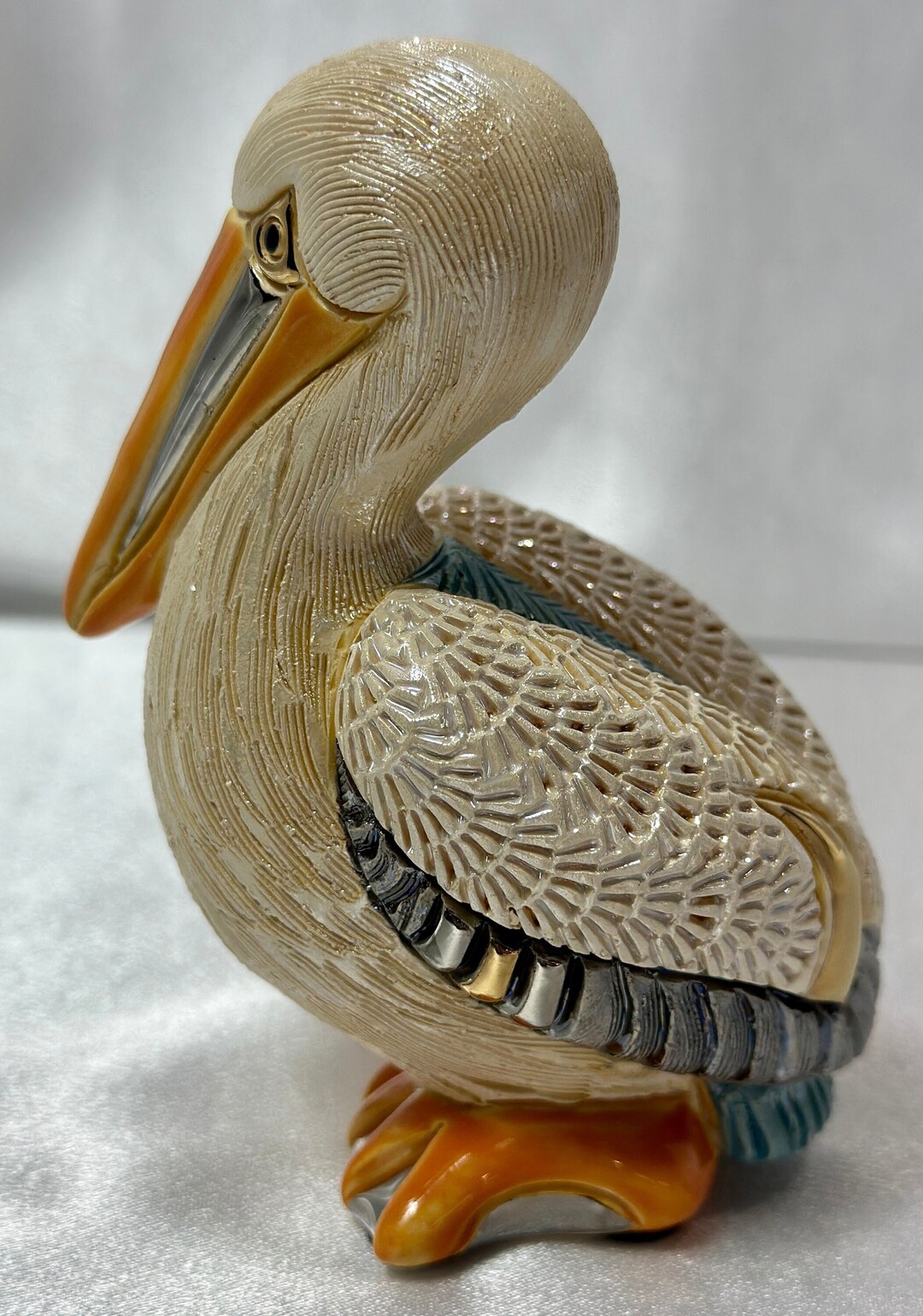 Handmade Sculpted Ceramic Pelican Figurine Art Decor Gift De Rosa
