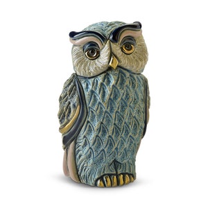 Handmade Sculpted Ceramic Tourquiose Owl Figurine - De Rosa Collections - The Families