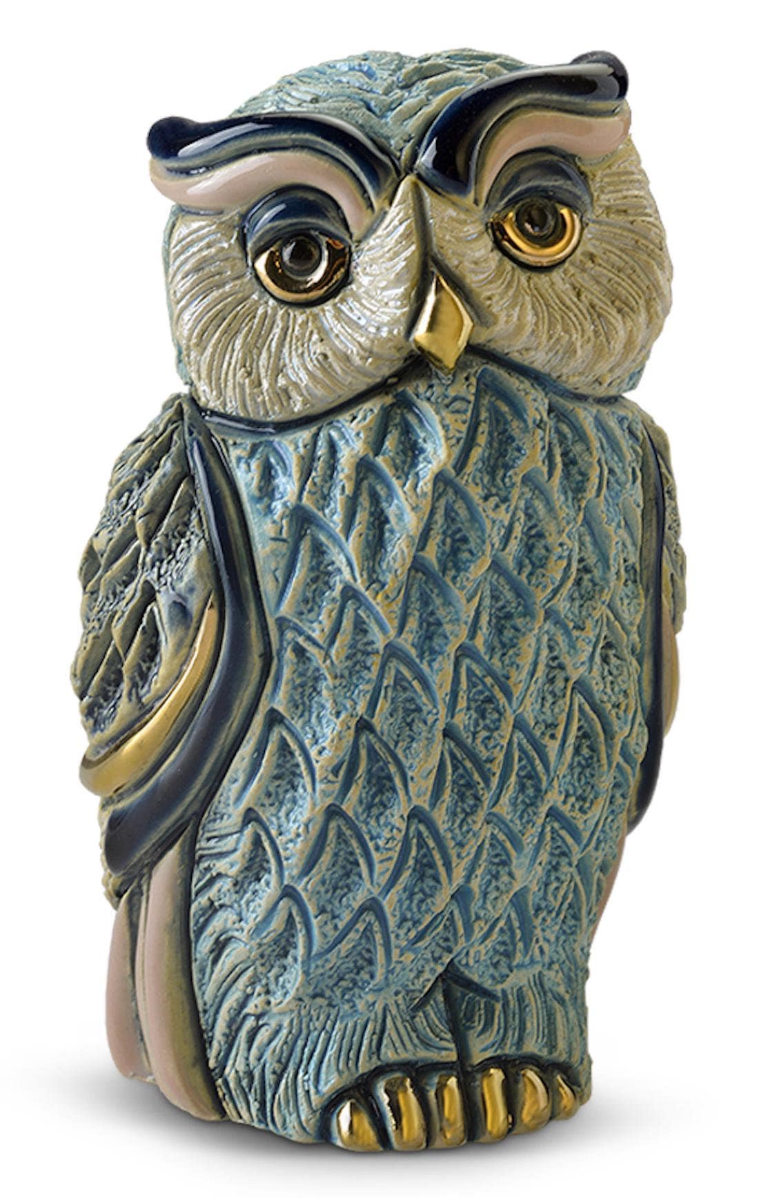Handmade Sculpted Ceramic Tourquiose Owl Figurine - De Rosa Collections - The Families