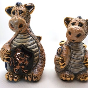 Ceramic Dragon Family Sculpture: 18k Gold Accents, De Rosa Collection