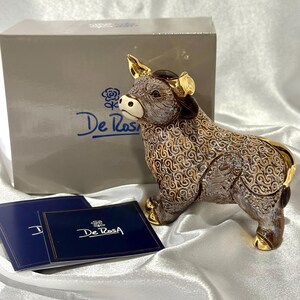 Handmade Sculpted Ceramic Bull Figurine: Gold & Platinum Accent, Wildlife Decor, De Rosa Family Collection image 6