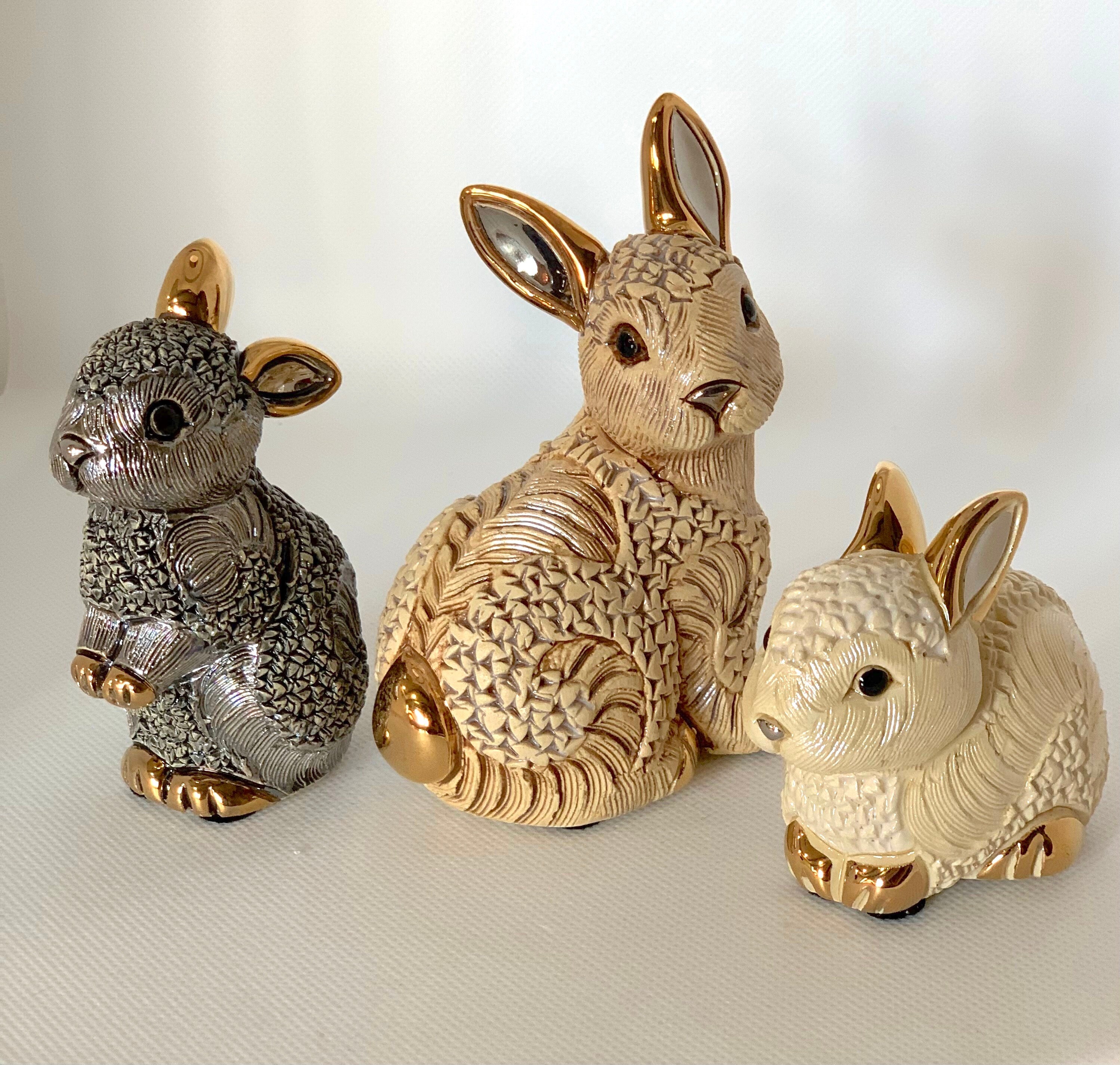 Porcelain Bunny Rabbit Figurine 2 Pieces Set, 3-1/8 in