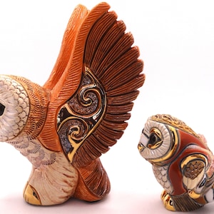 Handmade Sculpted Ceramic Barn Owl Family Figurines - De Rosa Collections - The Families