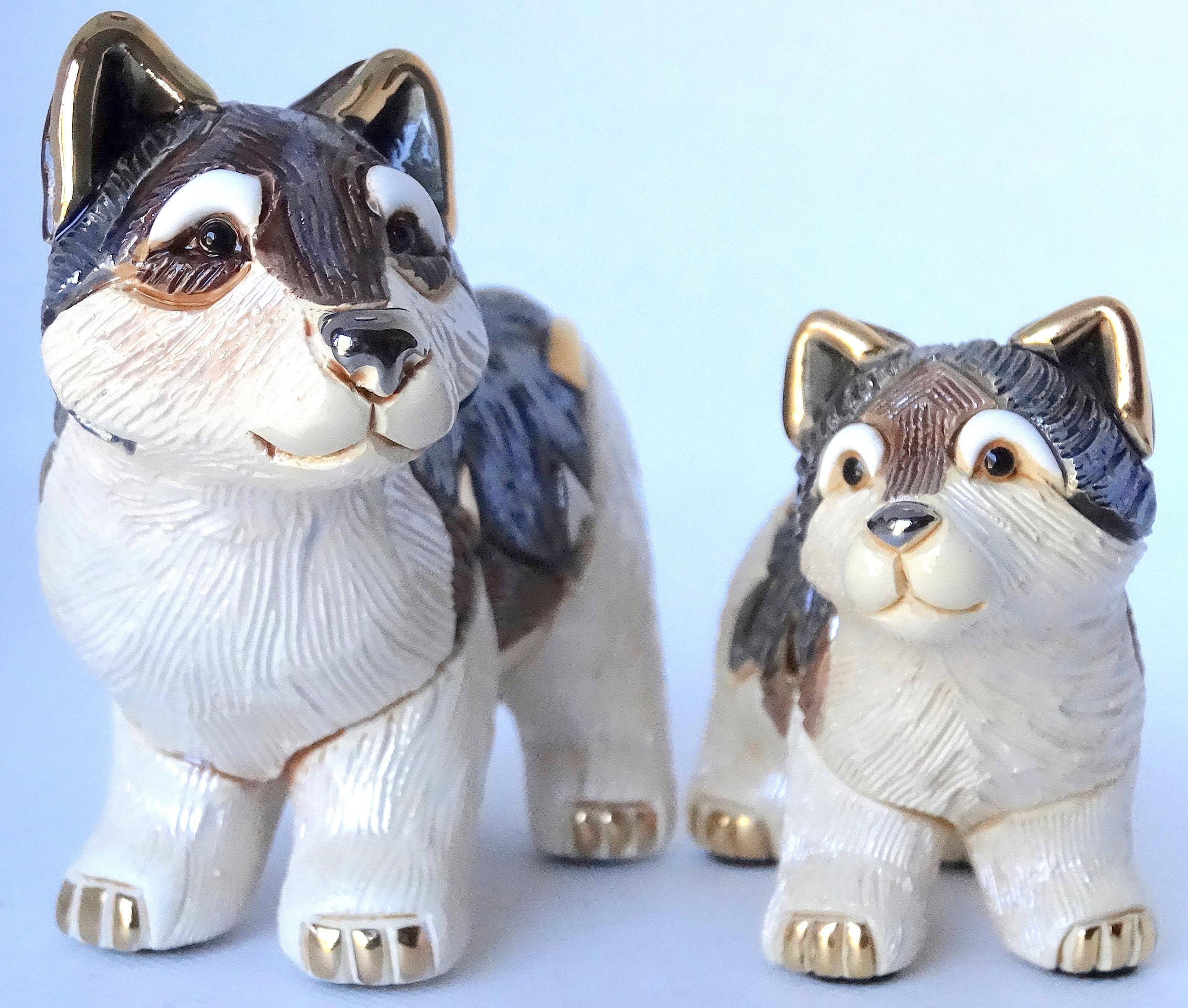 Handmade Sculpted Ceramic Wolf Family Figurines - De Rosa