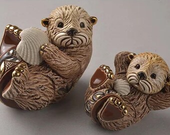 Handmade Sculpted Ceramic Otter Figurine: Seaside Decor, Otter Lover Gift, De Rosa Family Collection