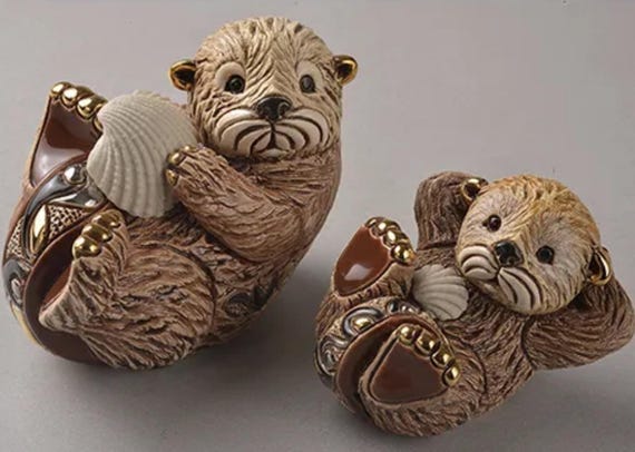 Handmade Sculpted Ceramic Otter Figurine: Seaside Decor, Otter Lover Gift, De Rosa Family Collection