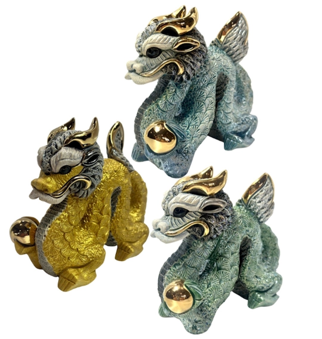 Handmade Sculpted Ceramic Chinese Dragon Figurine Art Decor Gifts De