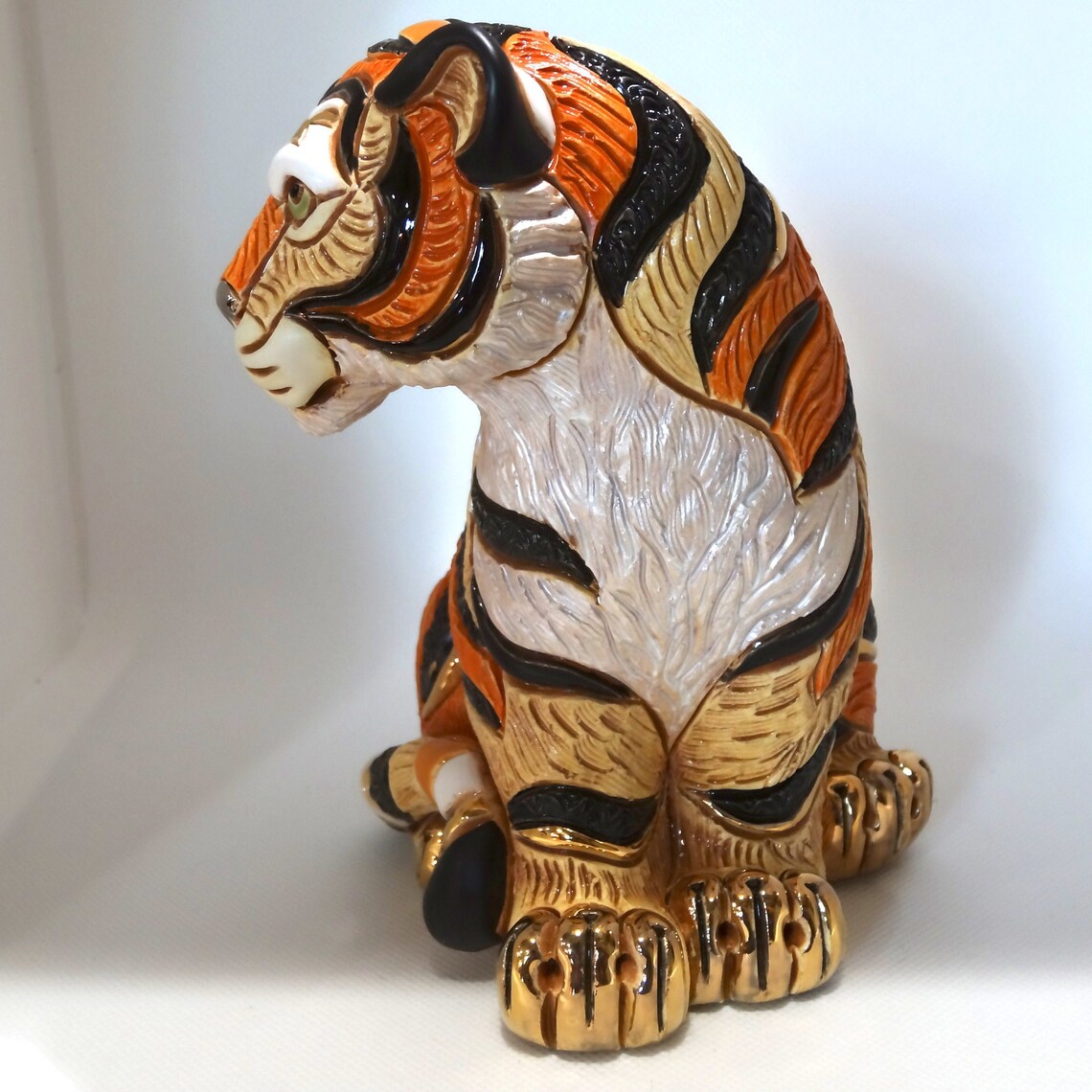 Ceramic Tiger Sitting Ceramic Tiger Statue Tiger Figurine Etsy