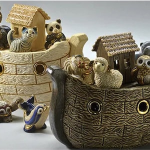 Handmade Sculpted Ceramic Noah&#39;s Ark Figurine: Collectible Bible Story, De Rosa Mini Collection, 2014