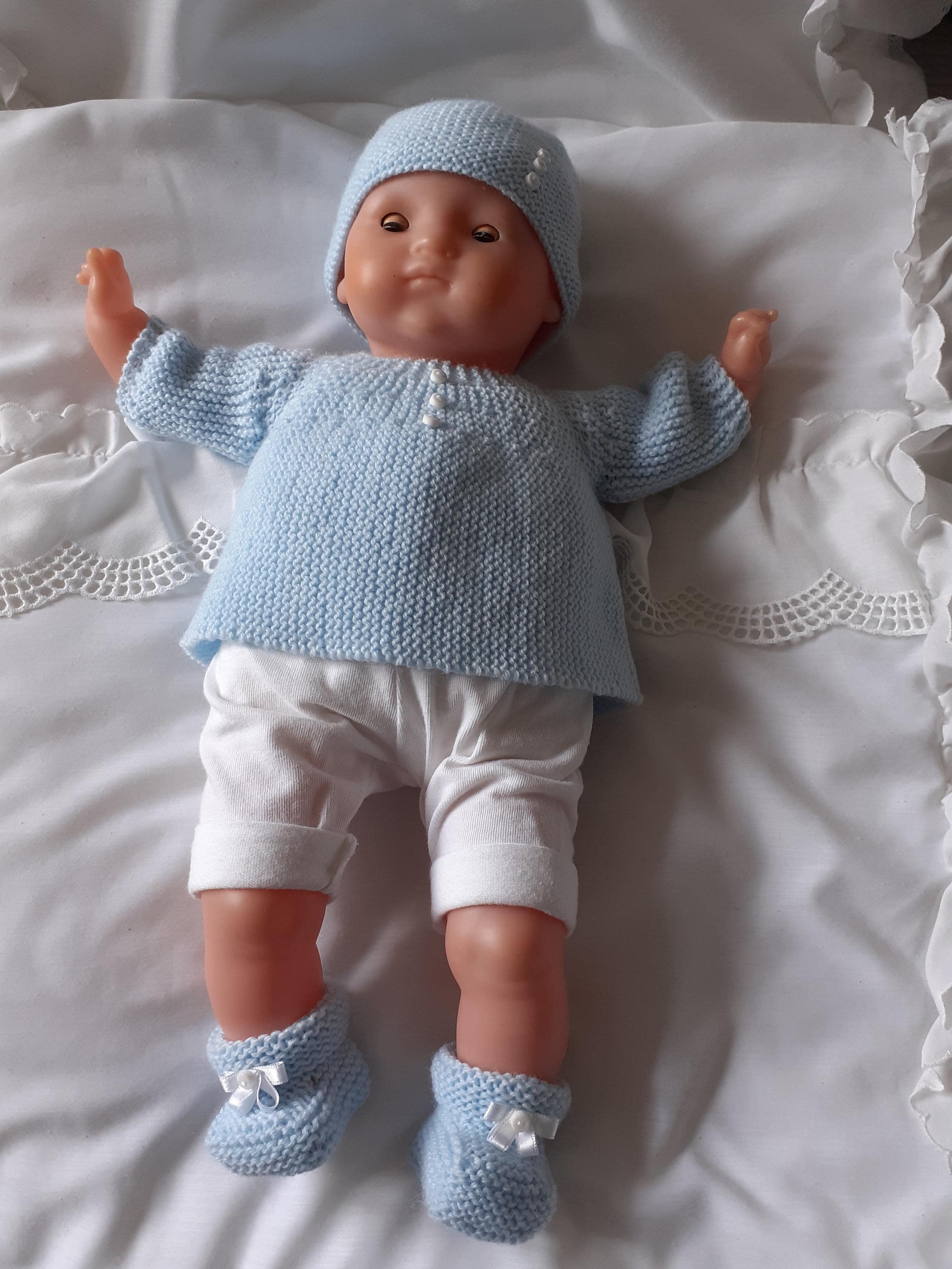 Poncho Tricot Bonnet Poupon 40 Cm Bonnet Tricot Main France