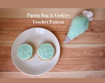 Piping Bag & Cookies Crochet Pattern, PDF Crochet Pattern, Beginner Friendly Crochet Pattern, Play Kitchen Crochet Pattern