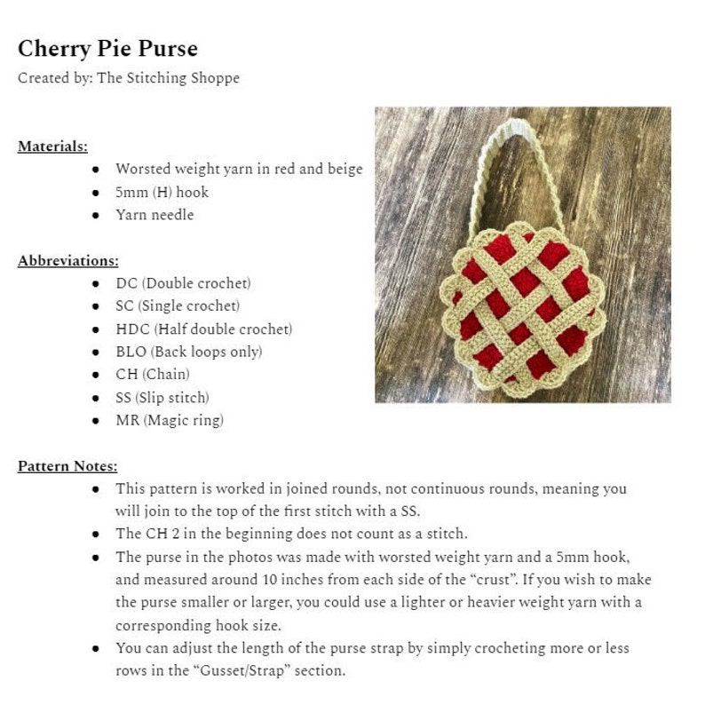 Cherry Pie Purse Crochet Pattern Cottagecore Nature Woodland Aesthetic Crochet Bag Instructions Instant Download image 2