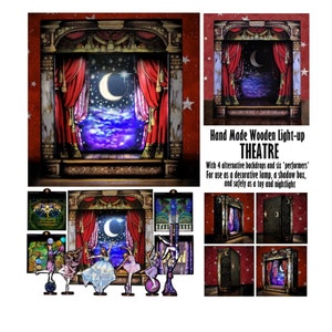 Hand made wooden light-up theatre lamp or shadow box or toy. image 1