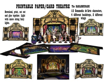 A printable paper/card 'Harlequinade' Theatre that may be lit with micro fairy lights