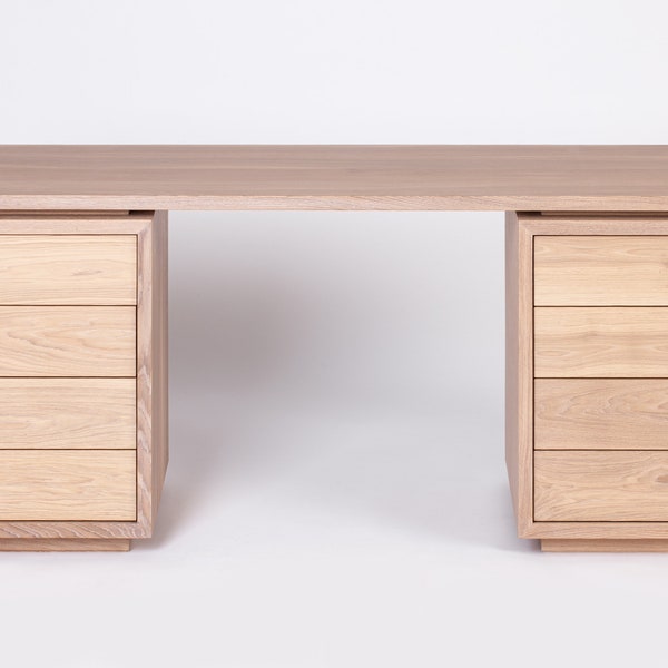 Solid Oak Office Desk | Handmade Writing Desk with Drawers | Mid-Century Modern Home Office Desk | Custom Wood Computer Desk