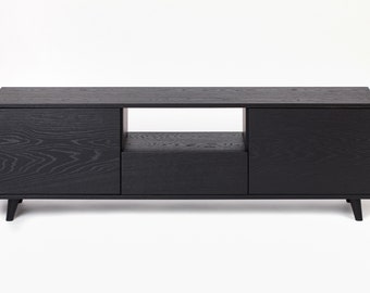 Black Solid Wood TV Stand | Handmade Media Center | Modern Wood TV Cabinet | Custom Entertainment Console