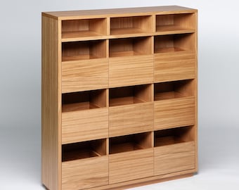 Mid-Century Modern Vinyl Record Storage Cabinet - Handmade LP Organizer