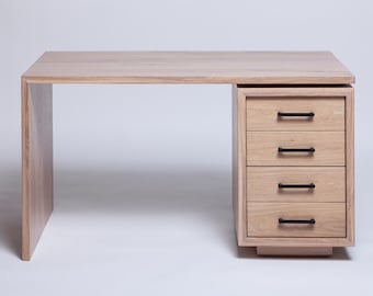 Solid Oak Desk with Drawers | Handmade Home Office Writing Desk | Mid-Century Modern Computer Desk | Custom Wood Desk
