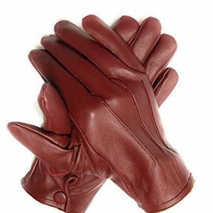 Brown Genuine Leather Unlined Driving Gloves with Snaps Perfect Fit Premium Soft