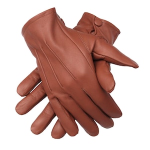 Cedar Brown Genuine Leather Unlined Driving Gloves with Snaps Perfect Fit Premium Soft