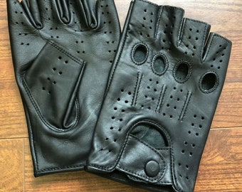Men's Half Finger Genuine Leather Gloves | Driving | Motorcycle | Workout