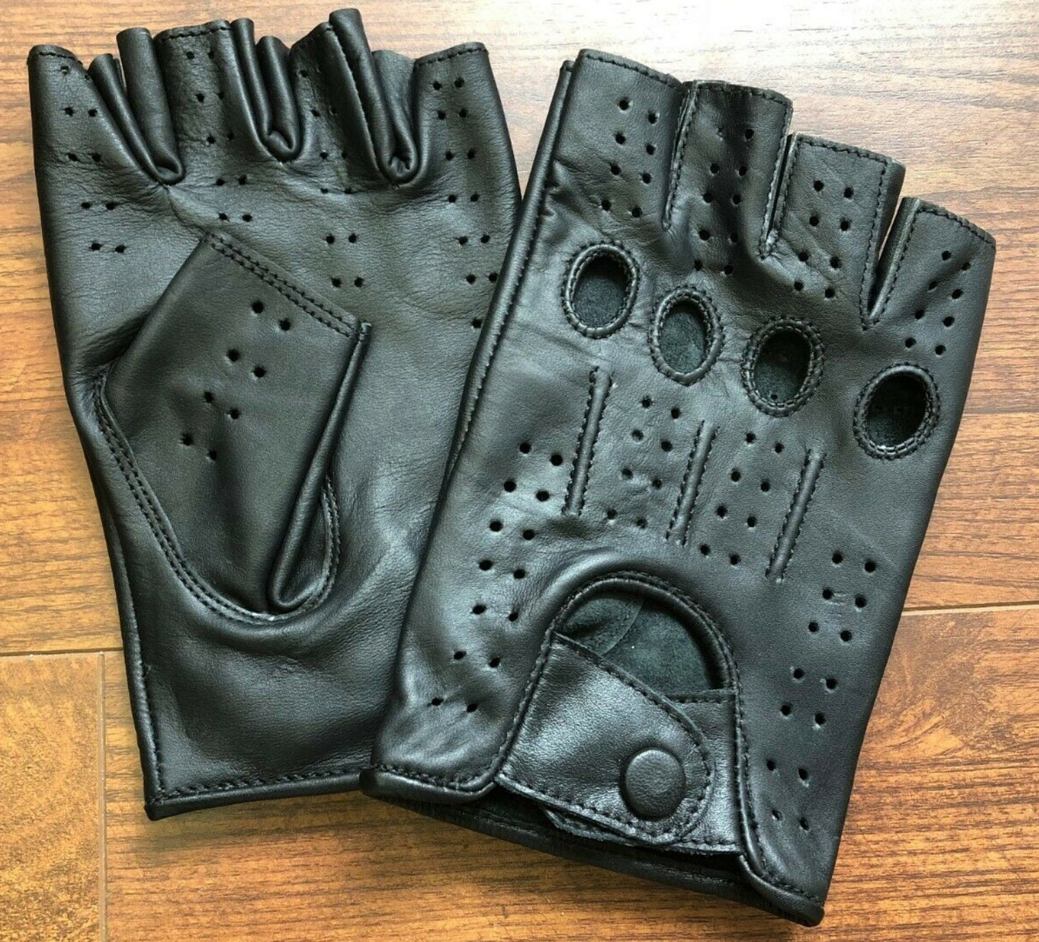 Men's Half Finger Genuine Leather Gloves Driving 