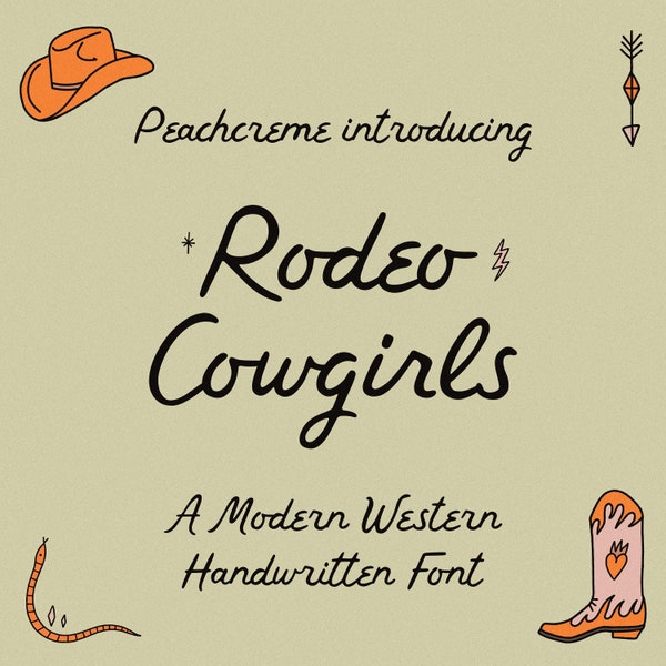 Rodeo Cowgirls Font, Western Font, PeachCreme, western typeface, vintage typography, Western Wedding, Cowboy font, cowgirl font, rustic font