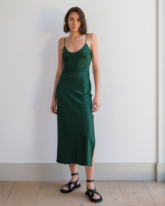 Forest Green Satin Slip Dress With Side Slit, Date Night Slip Dress, Minimalist Slip Dress - Etsy Forest Green Satin Slip Dress With Side Slit, Date Night Slip Dress, Minimalist Slip Dress - Etsy