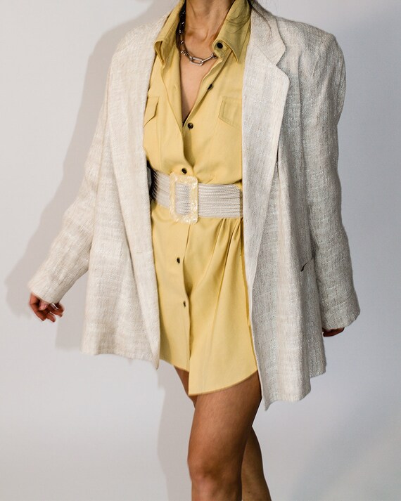Vintage Linen Tweed Blazer in Ivory and Beige