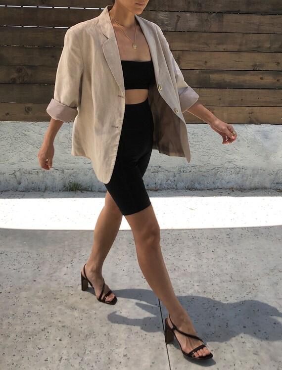 Beige Vintage Linen Blazer