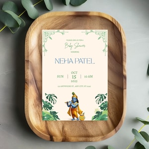 Krishna Themed Indian Baby Shower Invitation | Editable Digital Invite | Baal Gopal Godh Bharai | Instant Download