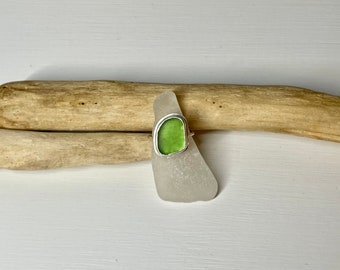 Lime Green Lake Erie Beach Glass Ring Size 6.5