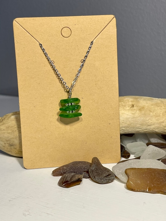 Green Stacked Lake Erie Beach Glass Necklace Etsy