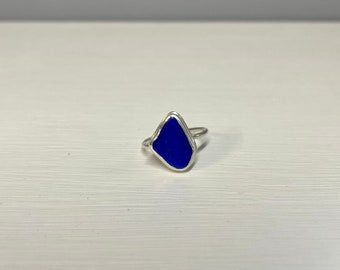 Blue Lake Erie Beach Glass Ring Size 8.75