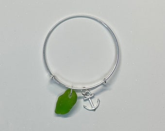 Green Lake Erie Beach Brazalete de cristal con encanto de ancla