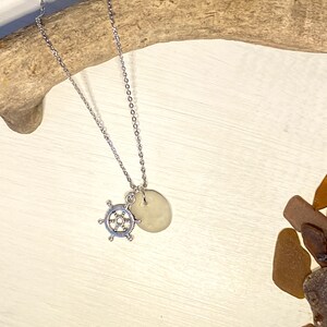 Lake Erie Beach Glass Necklace with Ship Wheel Charm