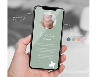 Personalisierte Taufeinladung digital | digitale Taufeinladung mit Foto | digitale Einladung zur Taufe | Download | Handy | Annamaria Design